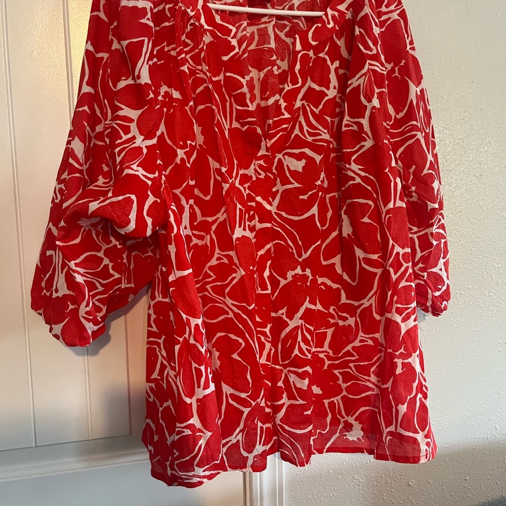 Sonoma Vibrant Red and White Patterned Blouse plus size 2x NWT